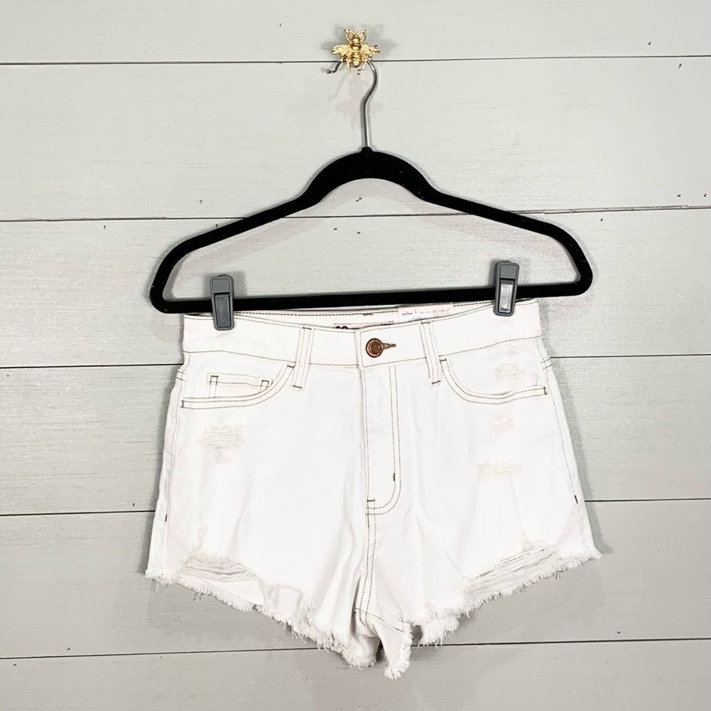 SO super high rise cutoff white denim jean shorts rainbow size 7/28